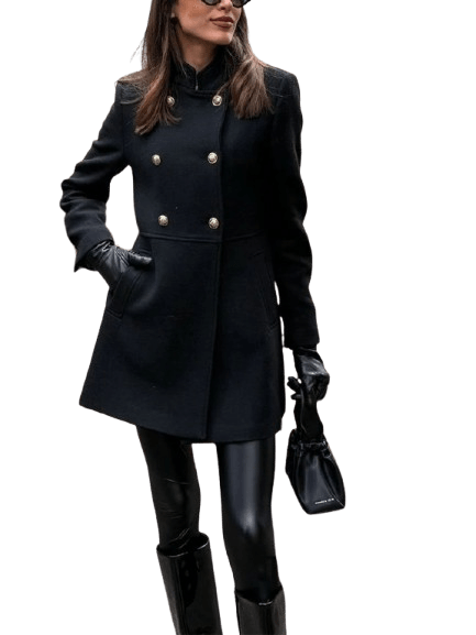 TRAFZA Vintage Chic Black Solid Women Overcoat Double Breasted Oversized Long Jacket New Fashion 2024 Autumn Winter Thick Coats