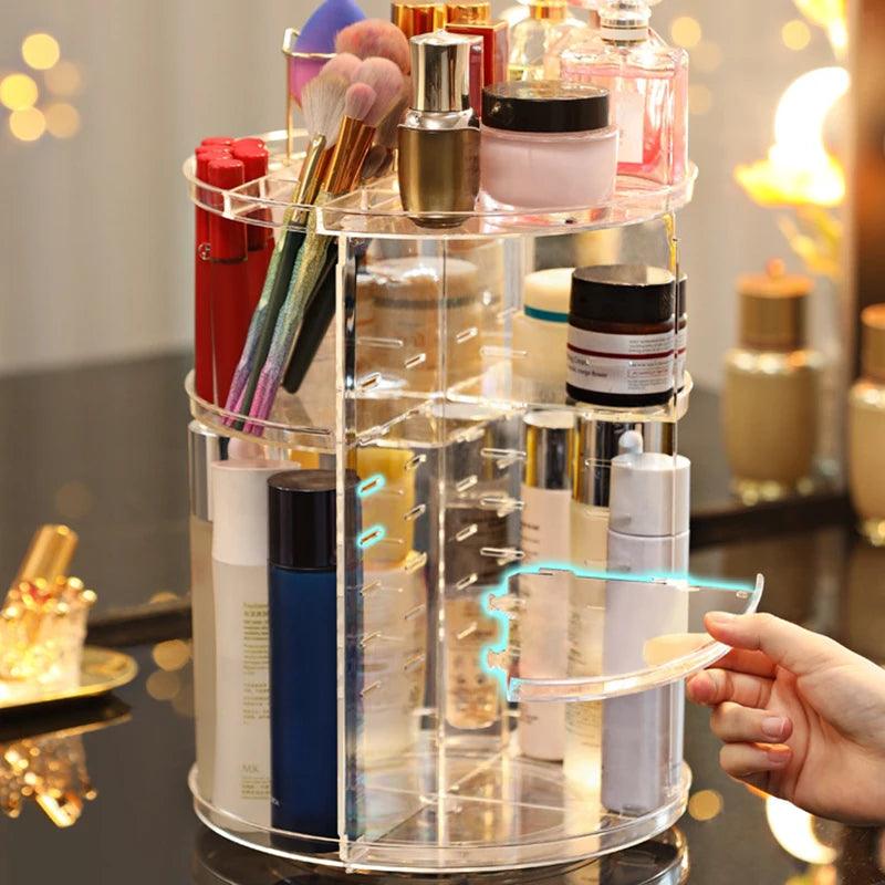 360° Rotating Makeup Organizer – Large Capacity & Stylish Design!