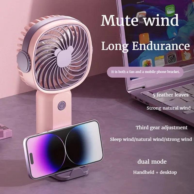 Mini USB Handheld Fan: Multi-Functional Desktop Electric Fan with Stand, Portable for Students & Outdoors