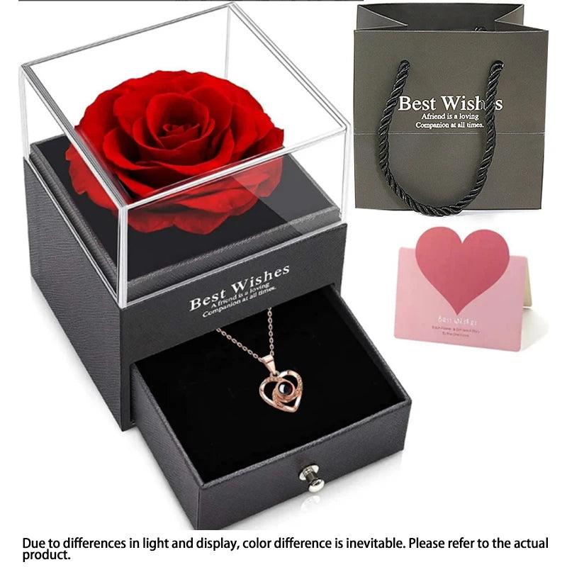 Hollow Zircon Love Necklace Set – Eternal Flower & Jewelry Box Gift for Valentine's Day