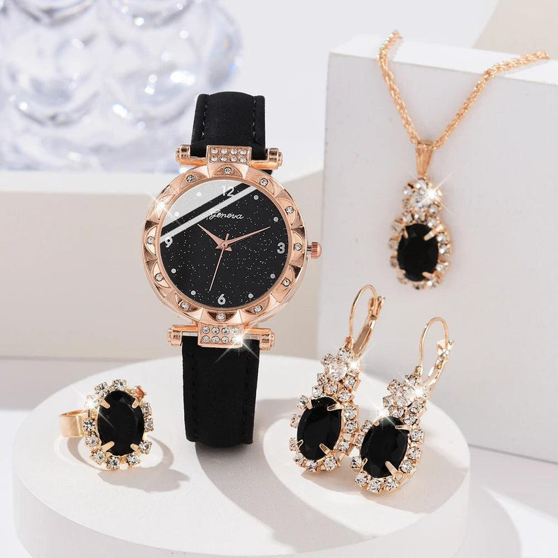 5-Piece Women's Watch Set: Luxury Quartz Watches with Rhinestones and Bracelets, Elegant Gift for Girls