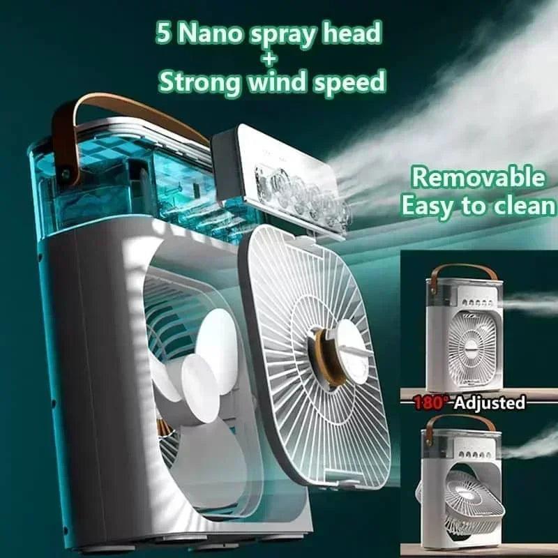 3-in-1 Mini Air Cooler: Portable Fan, Humidifier, and LED Night Light for Home and Office