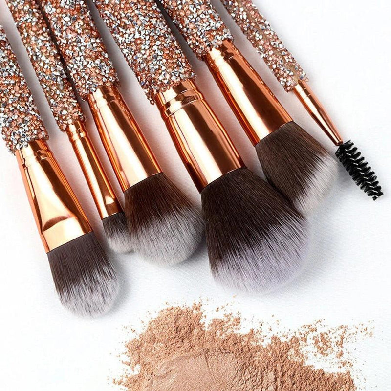 13pcs Set High-End Gold-Wrapped Diamond Handmade Makeup Brushes & Powder Puff - Customizable, Perfect for Beginners - Valentine's Day Gifts (February 14th)