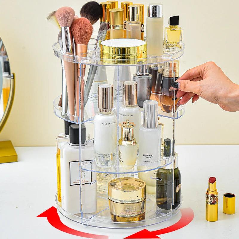 360° Rotating Makeup Organizer – Large Capacity & Stylish Design!