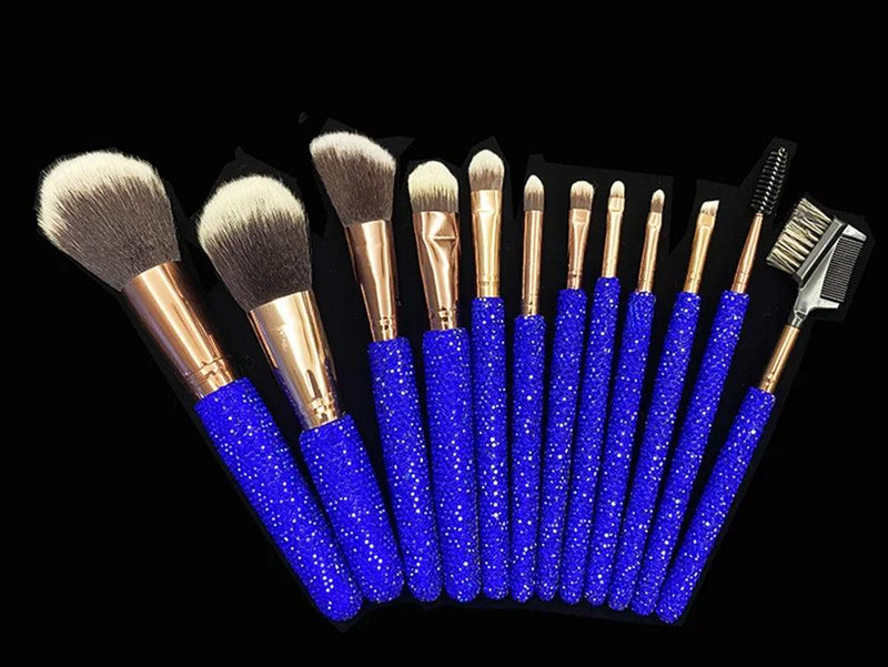 12-Piece Diamond-Studded Makeup Brush Set – Full Diamond Powder, Foundation & Concealer Brushes – Bling Beauty Tools