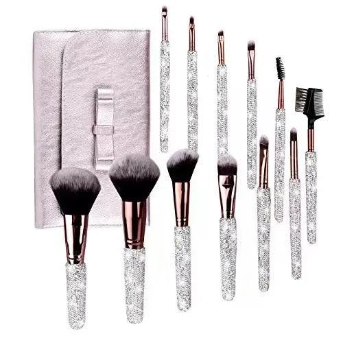 12-Piece Diamond-Studded Makeup Brush Set – Full Diamond Powder, Foundation & Concealer Brushes – Bling Beauty Tools