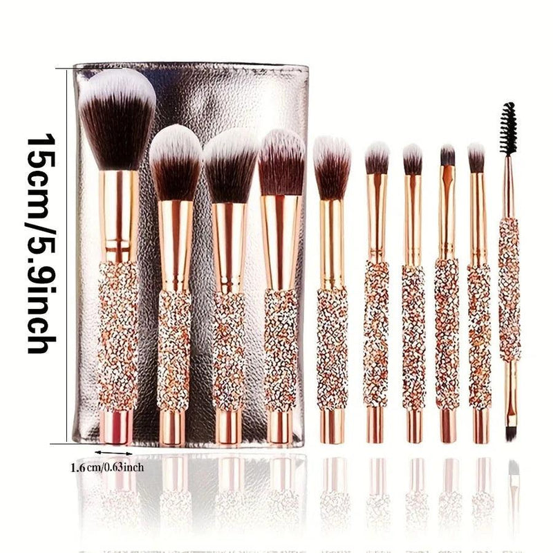 13pcs Set High-End Gold-Wrapped Diamond Handmade Makeup Brushes & Powder Puff - Customizable, Perfect for Beginners - Valentine's Day Gifts (February 14th)