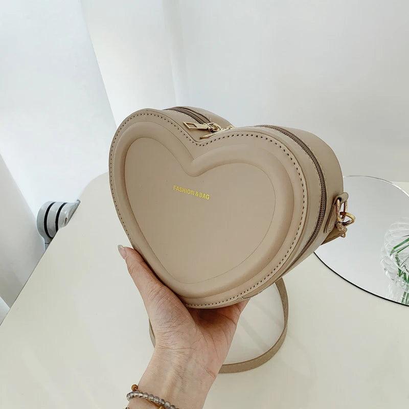 Fashion Heart-Shaped Candy Color Crossbody Sling Bag – PU Leather Zipper Bag for Girls