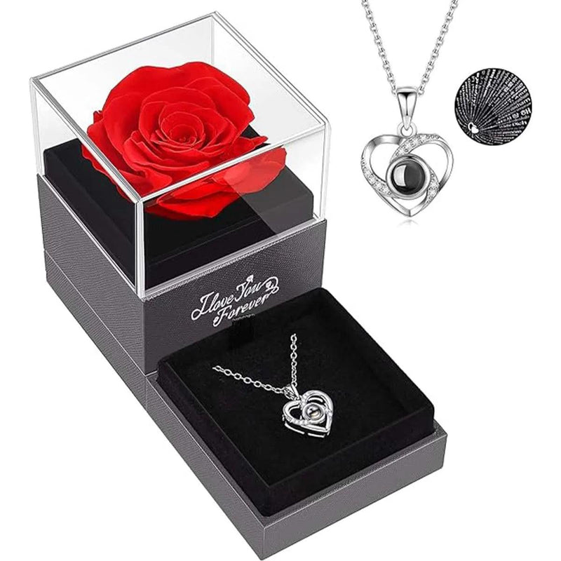 Hollow Zircon Love Necklace Set – Eternal Flower & Jewelry Box Gift for Valentine's Day