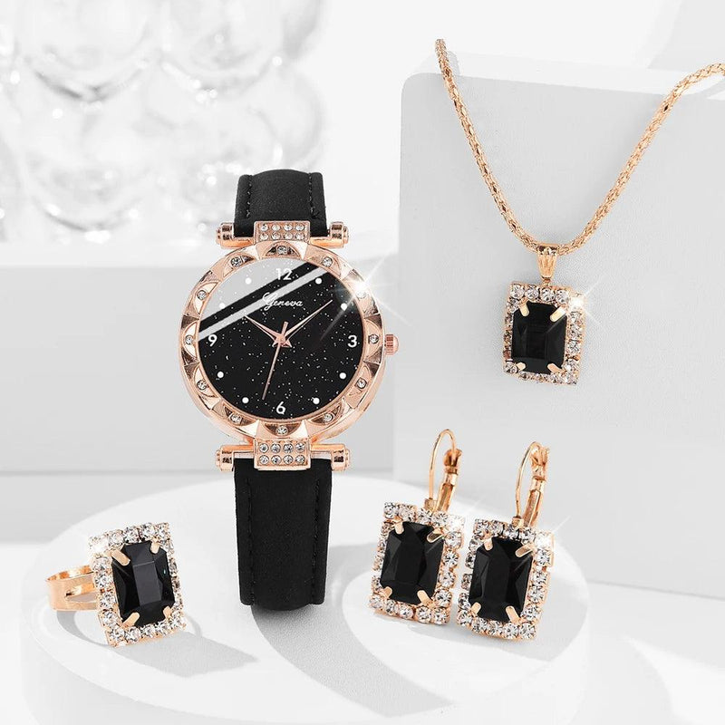 5-Piece Women's Watch Set: Luxury Quartz Watches with Rhinestones and Bracelets, Elegant Gift for Girls