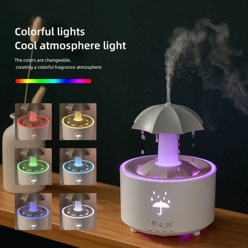 Rotating Umbrella Humidifier with Water Drops & Colorful Night Lights – Silent Aroma Diffuser