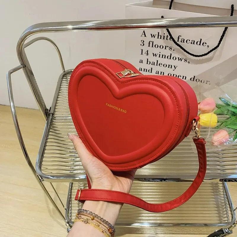 Fashion Heart-Shaped Candy Color Crossbody Sling Bag – PU Leather Zipper Bag for Girls