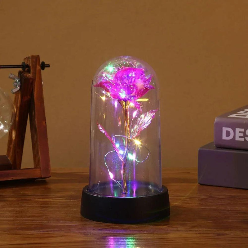 Valentine's Day Gift – Eternal Rose LED Light Foil Flower in Glass Cover, Bridesmaid Gift