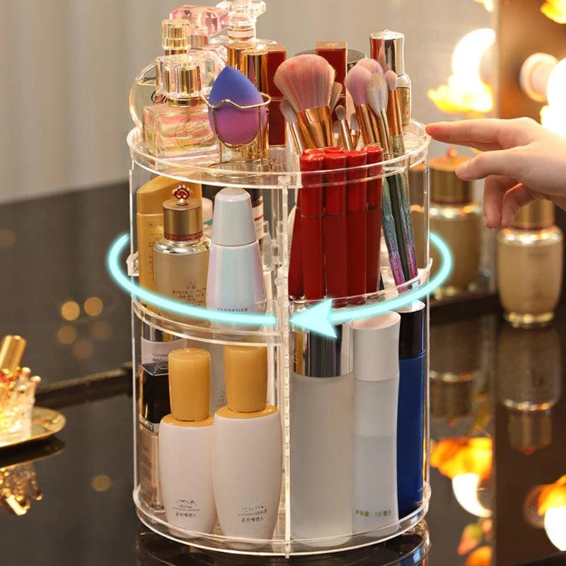 360° Rotating Makeup Organizer – Large Capacity & Stylish Design!