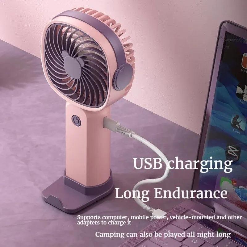 Mini USB Handheld Fan: Multi-Functional Desktop Electric Fan with Stand, Portable for Students & Outdoors