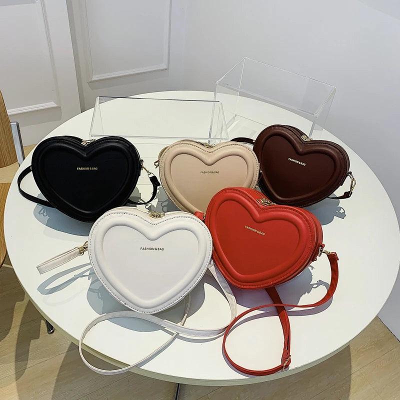 Fashion Heart-Shaped Candy Color Crossbody Sling Bag – PU Leather Zipper Bag for Girls