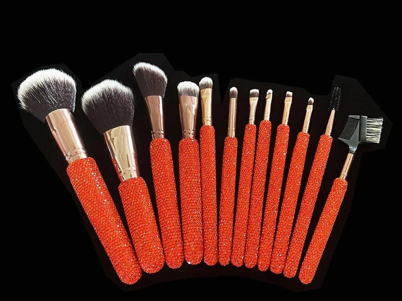 12-Piece Diamond-Studded Makeup Brush Set – Full Diamond Powder, Foundation & Concealer Brushes – Bling Beauty Tools