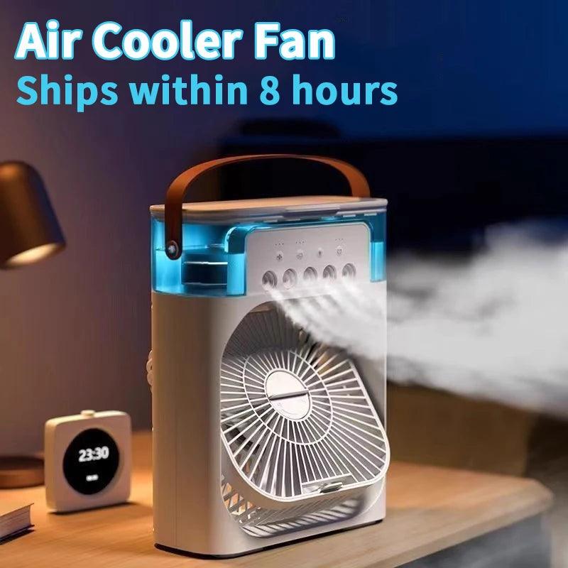 3-in-1 Mini Air Cooler: Portable Fan, Humidifier, and LED Night Light for Home and Office