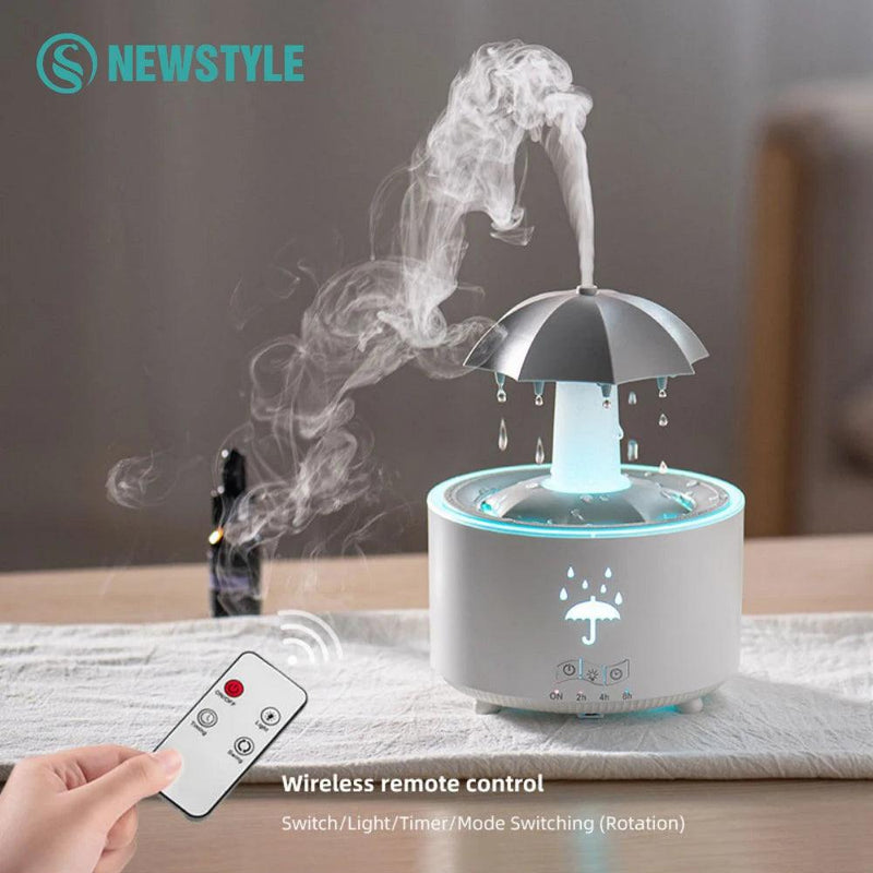 Rotating Umbrella Humidifier with Water Drops & Colorful Night Lights – Silent Aroma Diffuser