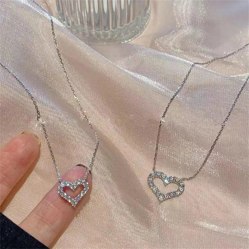 Kpop Crystal Hollow Love Pendant Necklace – Romantic & Trendy