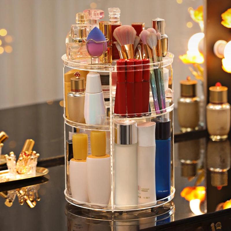 360° Rotating Makeup Organizer – Large Capacity & Stylish Design!