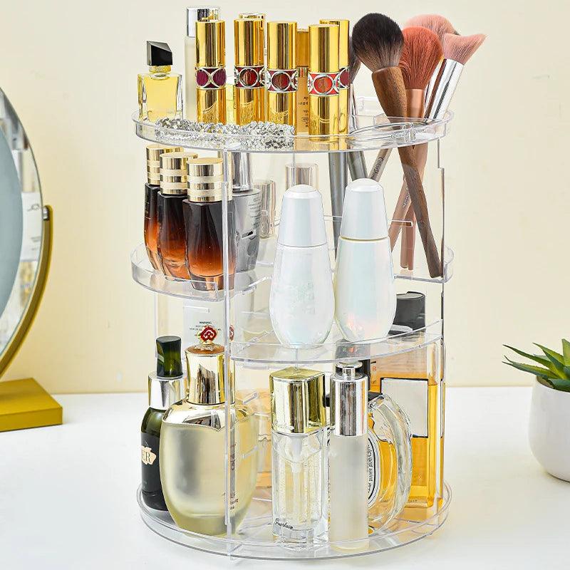 360° Rotating Makeup Organizer – Large Capacity & Stylish Design!