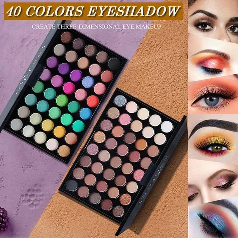 40-Color Glitter & Matte Eyeshadow Palette: Waterproof, Long-Lasting, and Fashionable Eye Makeup